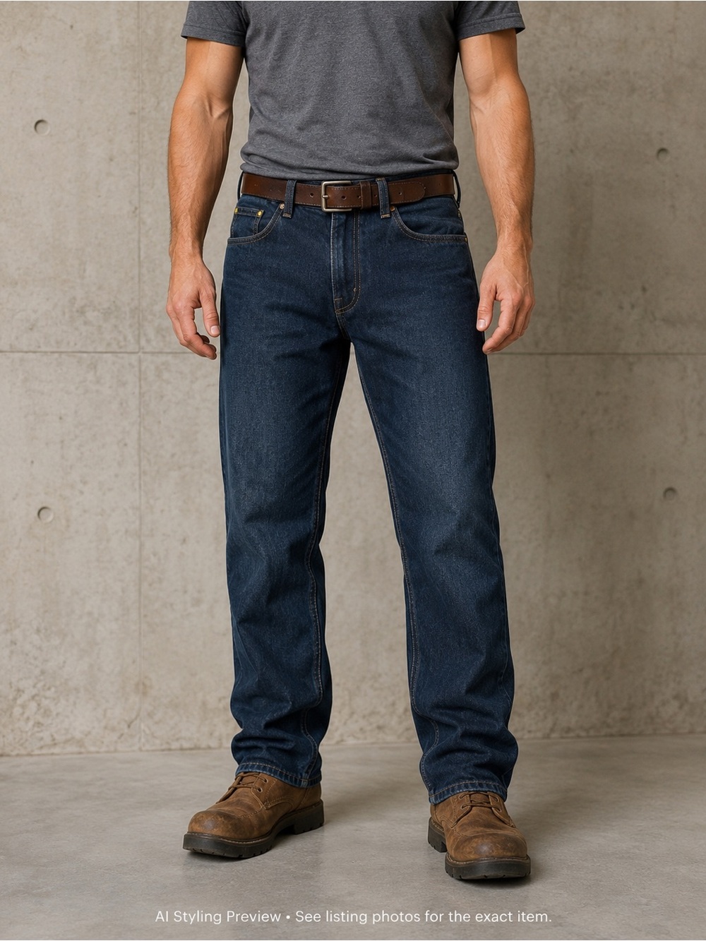 CAT Men’s 36x30 Dark Blue Straight Leg Workwear Jeans Cotton